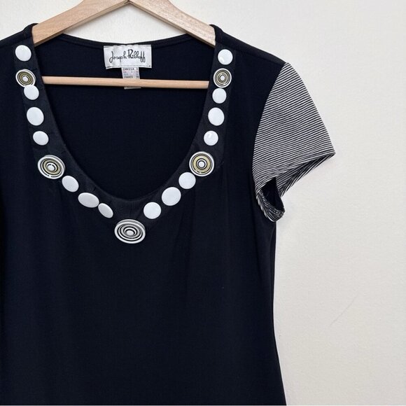 Joseph Ribkoff Womens 8 Button Neck Short Sleeve Stretch Tshirt In Black Color - Picture 6 of 11